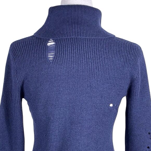 NWT LOVERS & FRIENDS Keeney Distressed Sweater Mini Dress Size M Navy Wool Blend - Picture 8 of 16